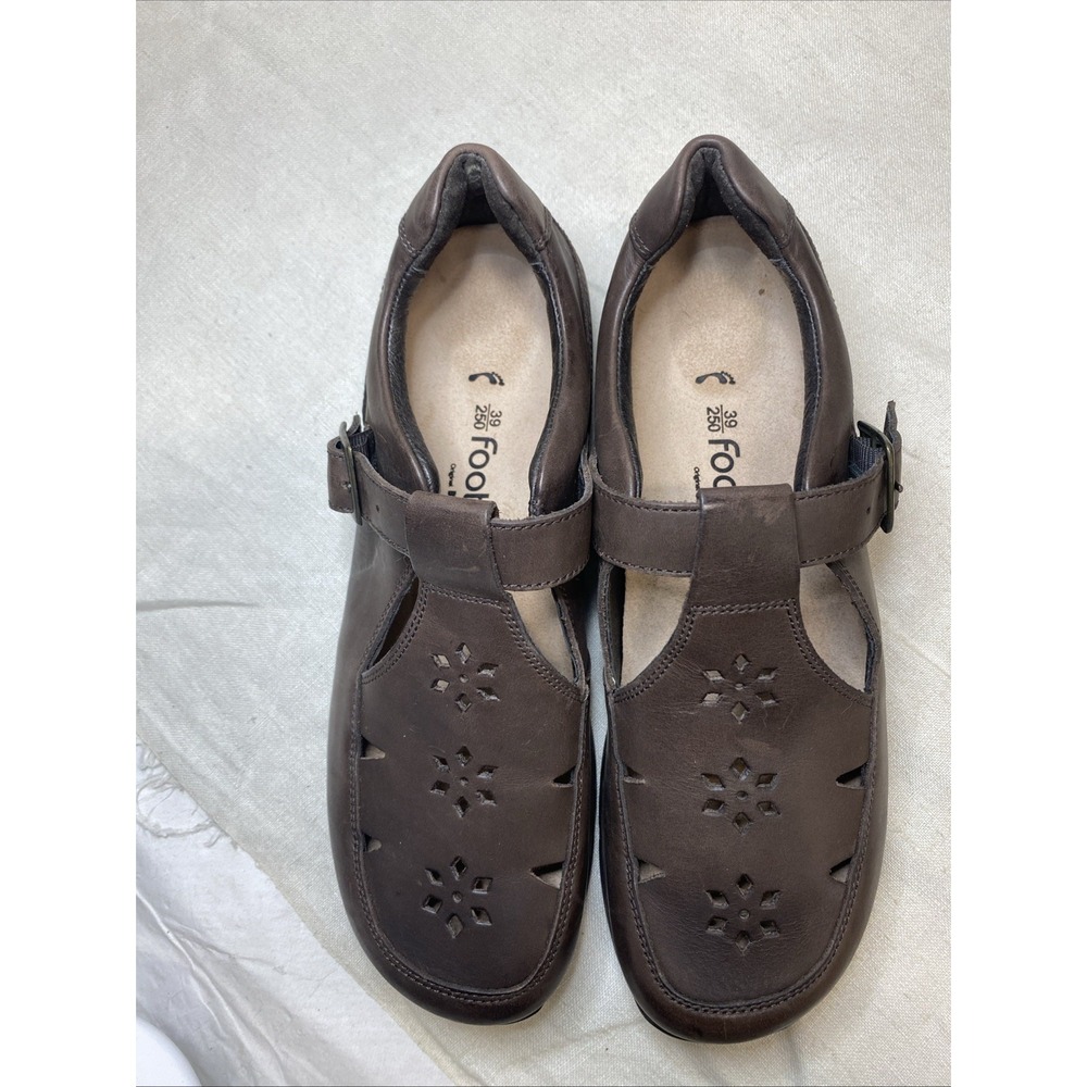 Footprints by Birkenstock T Strap Mary Jane Shoes Brown Leather 39 US 8 Flowers - Picture 2 of 9